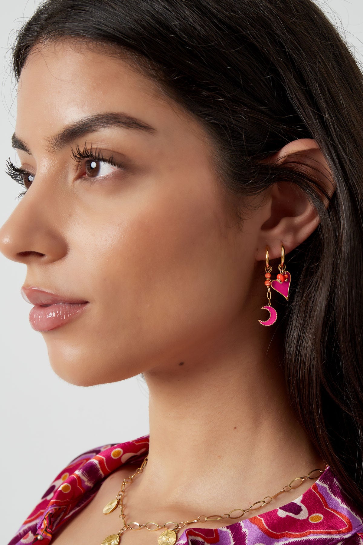 earring heart with beads pink