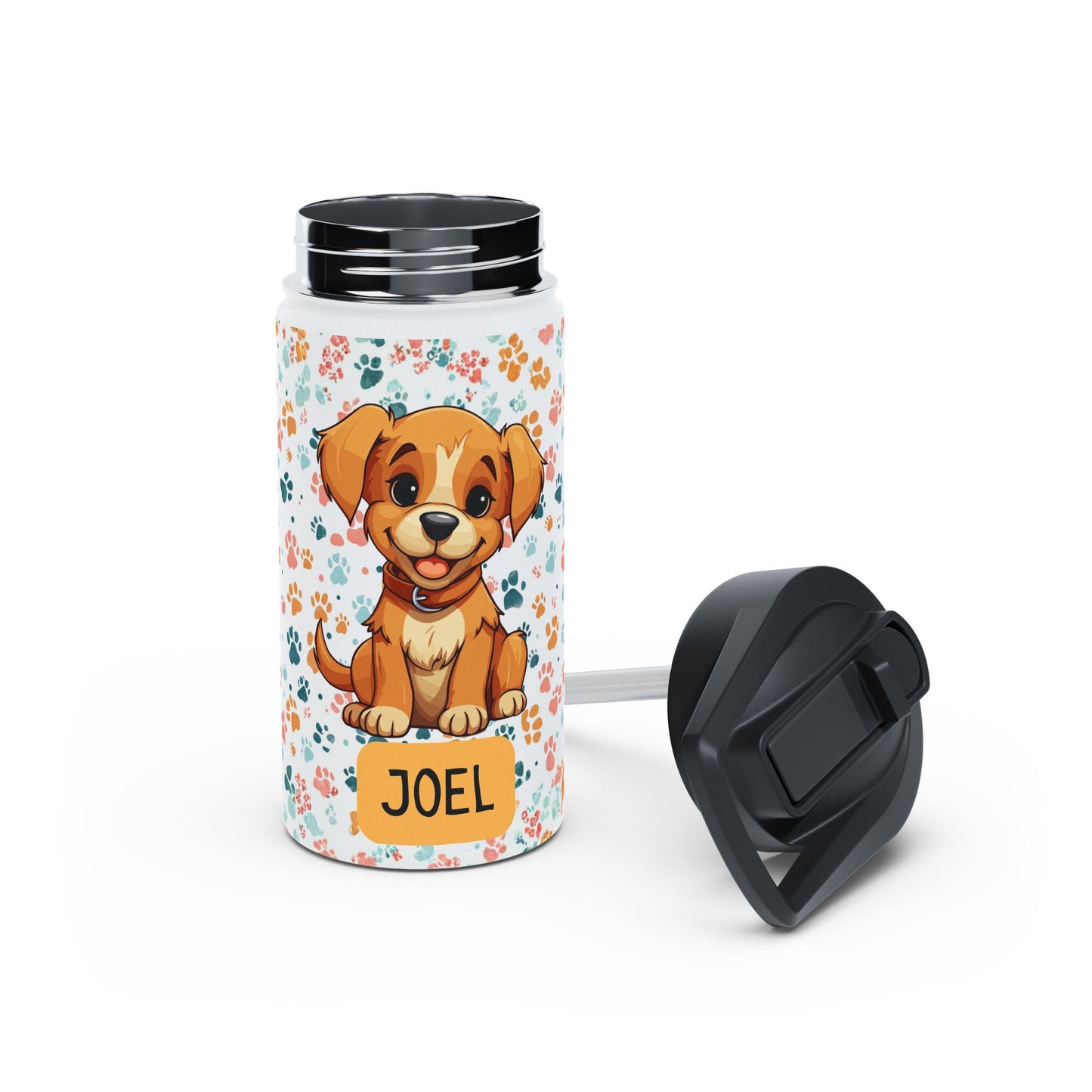 Pandarino Kids Stainless Steel Water Bottle Dog with Straw 350ml Thermos Bottle Insulated Water Bottles for Boys, Girls