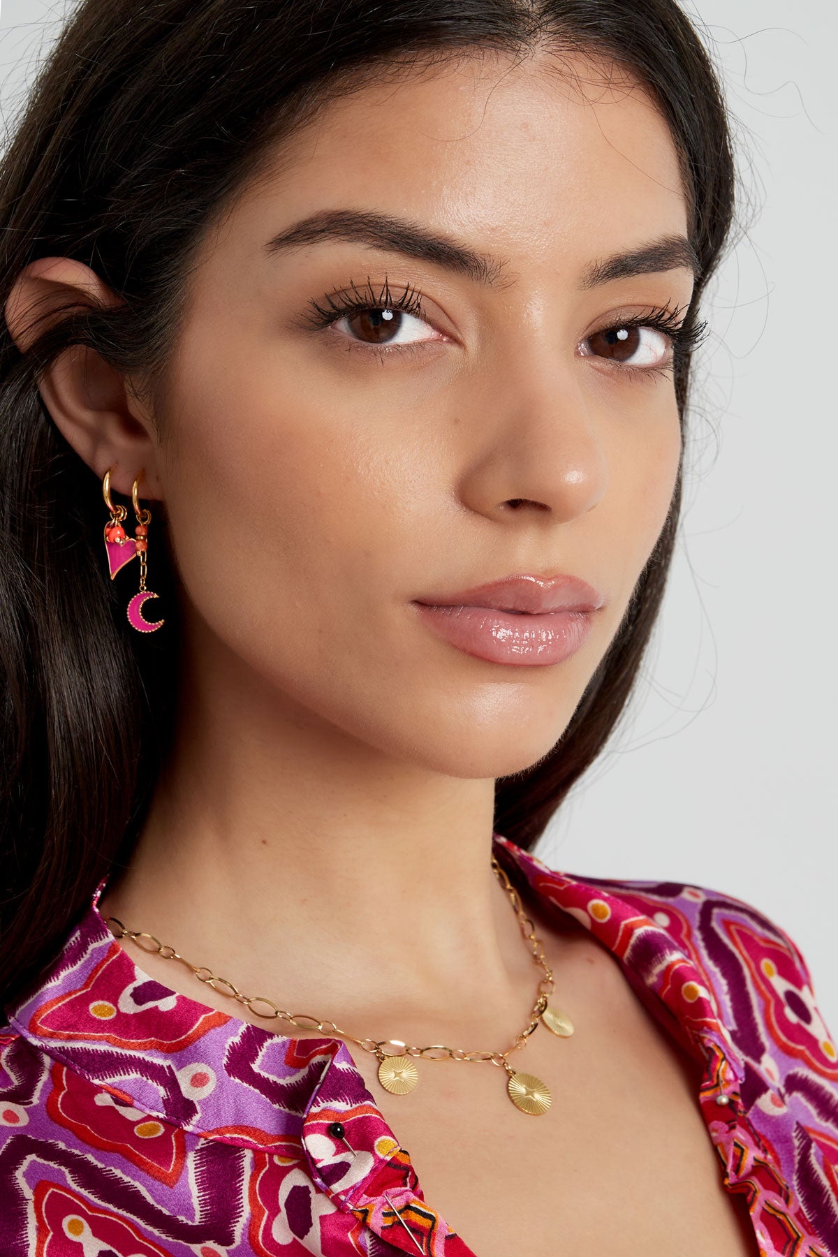 earring heart with beads pink