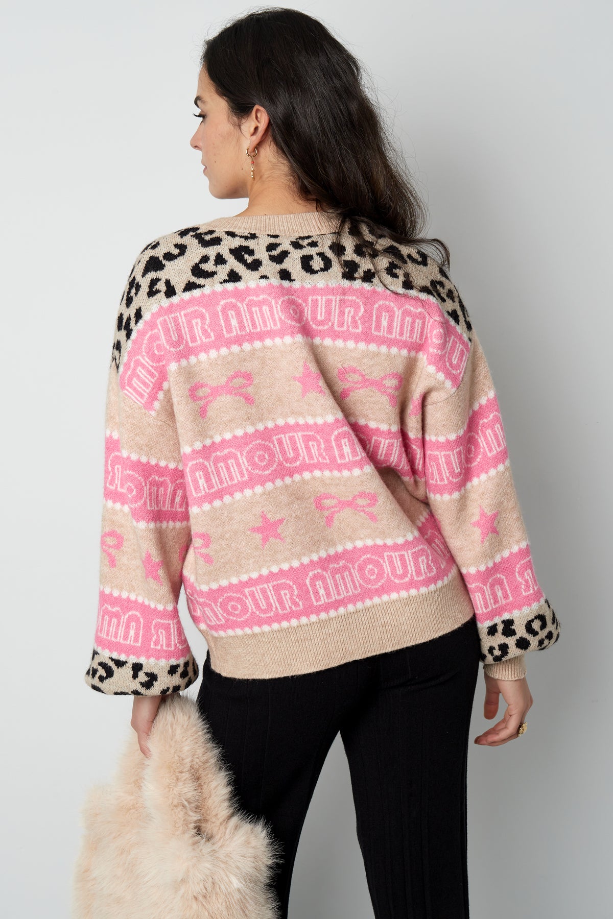 Knitted Cotton Blend Women's Cardigan Patterned Print