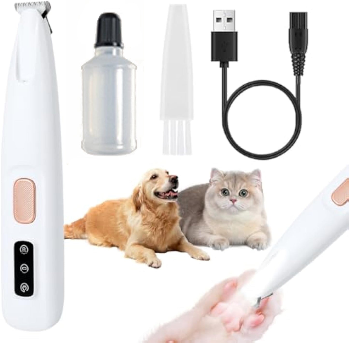 WuffTrim: Elektrischer Pfotentrimmer für Hunde – Wiederaufladbarer, geräuscharmer Haarschneider mit LED-Licht für präzise Pflege von Haustierpfoten