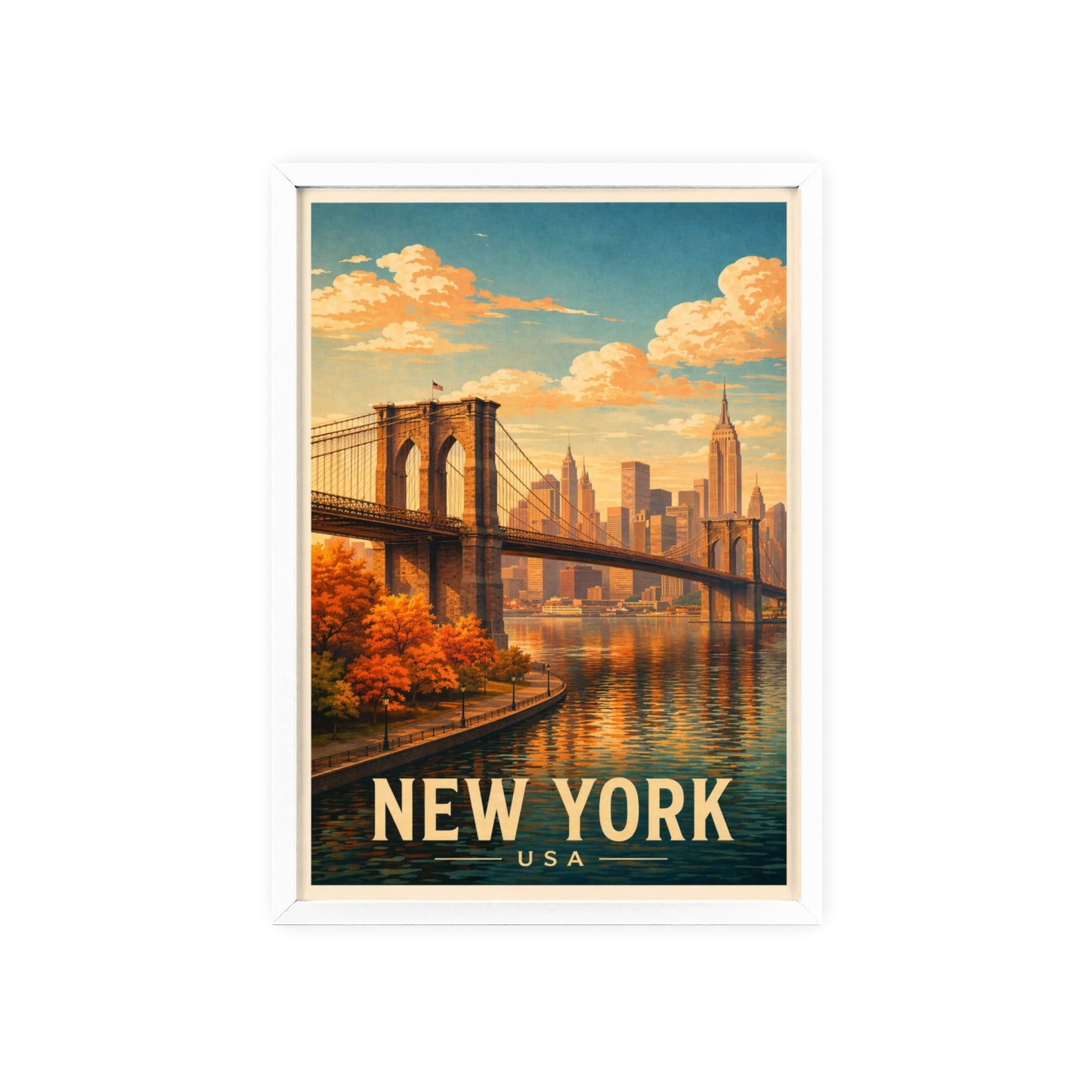 New York Poster with wooden frame Brooklyn Bridge NYC Skyline Wall Art City Print USA Decor