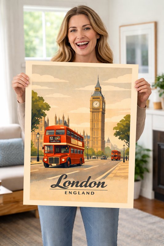 London Poster Vintage Travel Print Big Ben Wall Art England Decor UK Gift