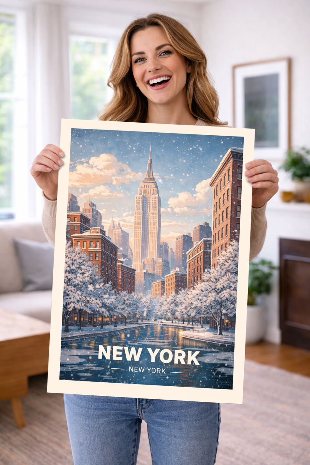 New York Winter Poster without frame Snowy NYC Skyline Wall Art City Print USA Decor