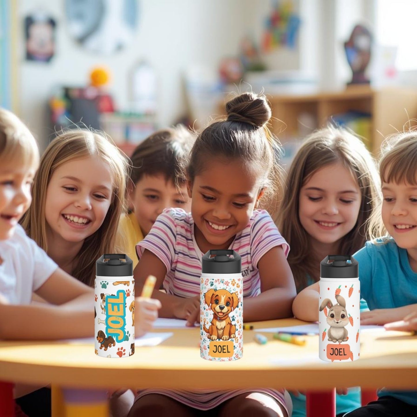Pandarino Personalisierte Wasserflasche mit Hundemotiv, Personalisiertes Geschenk für Tierliebhaber, Trinkflasche für Kinder, Accessoire für Hundebesitzer, Süßes Tierdesign