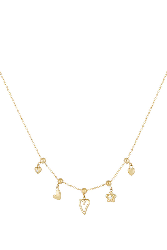 charm necklace flowers and hearts