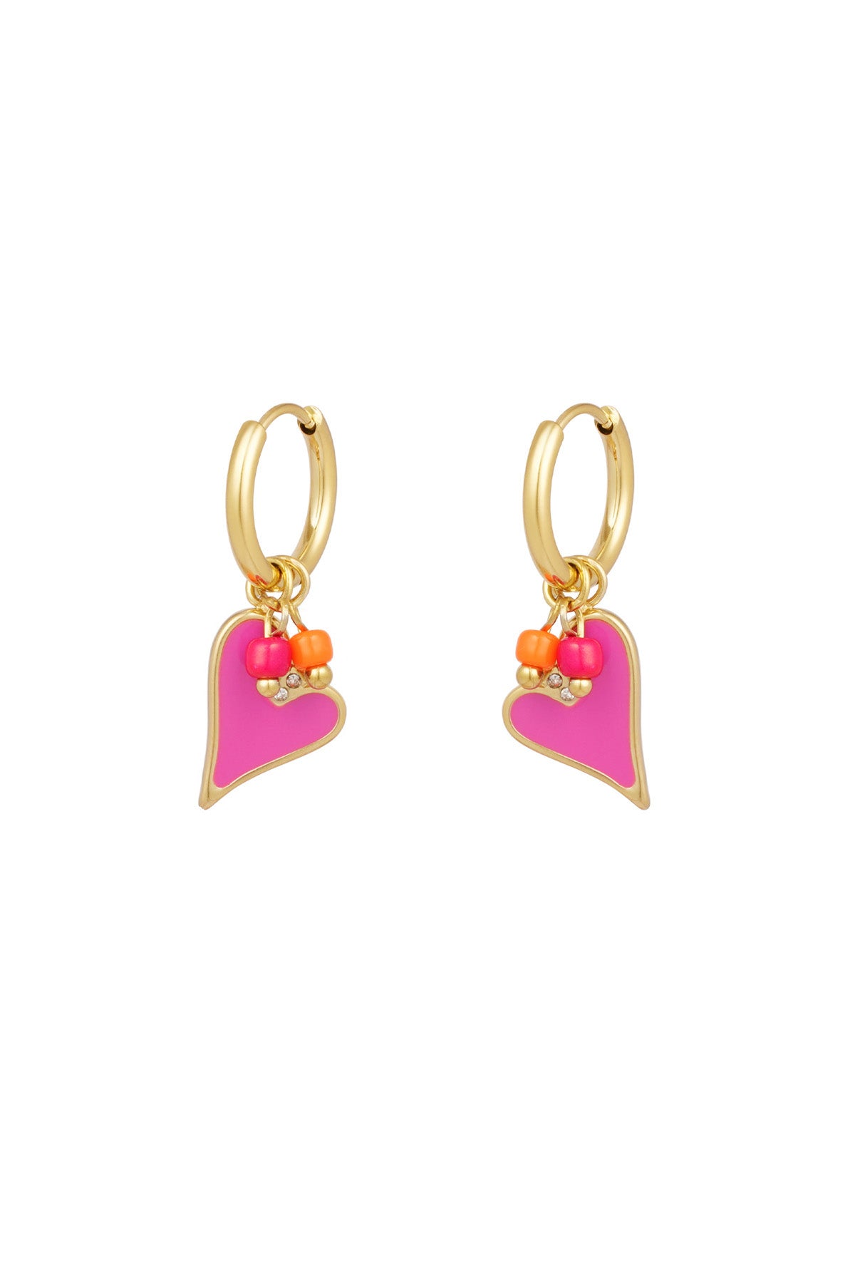 earring heart with beads pink
