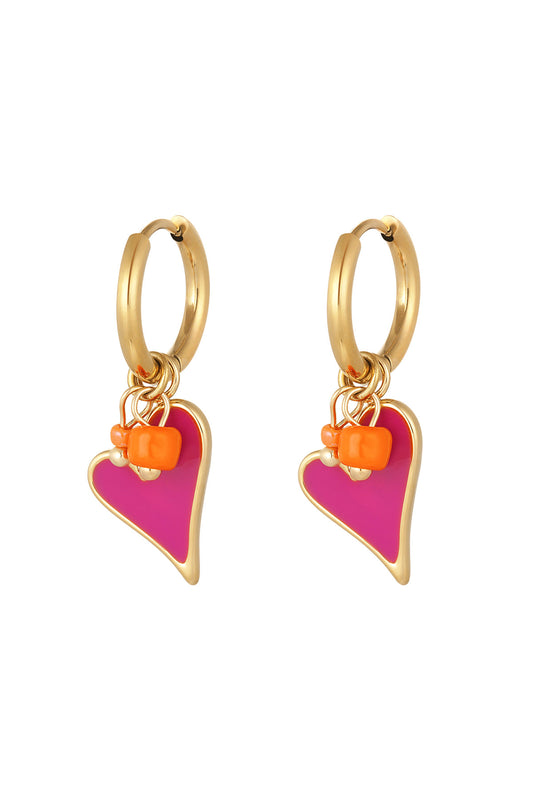 earring heart with beads pink