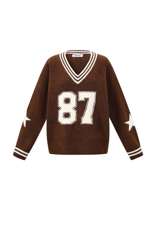 Knitted Polyester Fiber Women's V-Neck Sweater Casual Color Clash