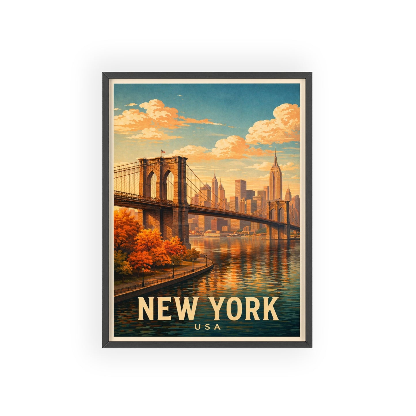 New York Poster with wooden frame Brooklyn Bridge NYC Skyline Wall Art City Print USA Decor
