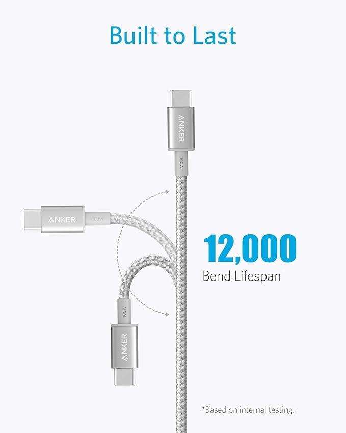 Anker Nylon USB-C to USB-C Charging Cable 2.0, 100W Type-C Charging Cable, 3m Long, Fast Charging for iPad Mini 6. Gen, MacBook Pro 2020, iPad Pro 2020, iPad Air 4, Galaxy S20 Plus S9, Pixel, Switch