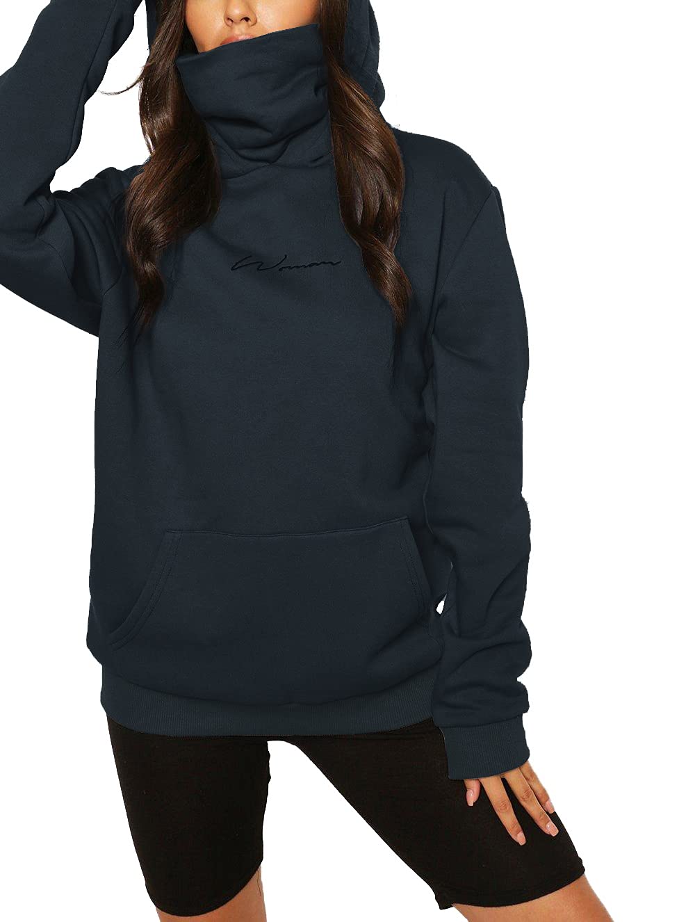 Damen Hoodie Kapuzenpullover Langarm Sweatshirt Winter Pullover Hochkragen Sweatjacke Kapuzen Pullis