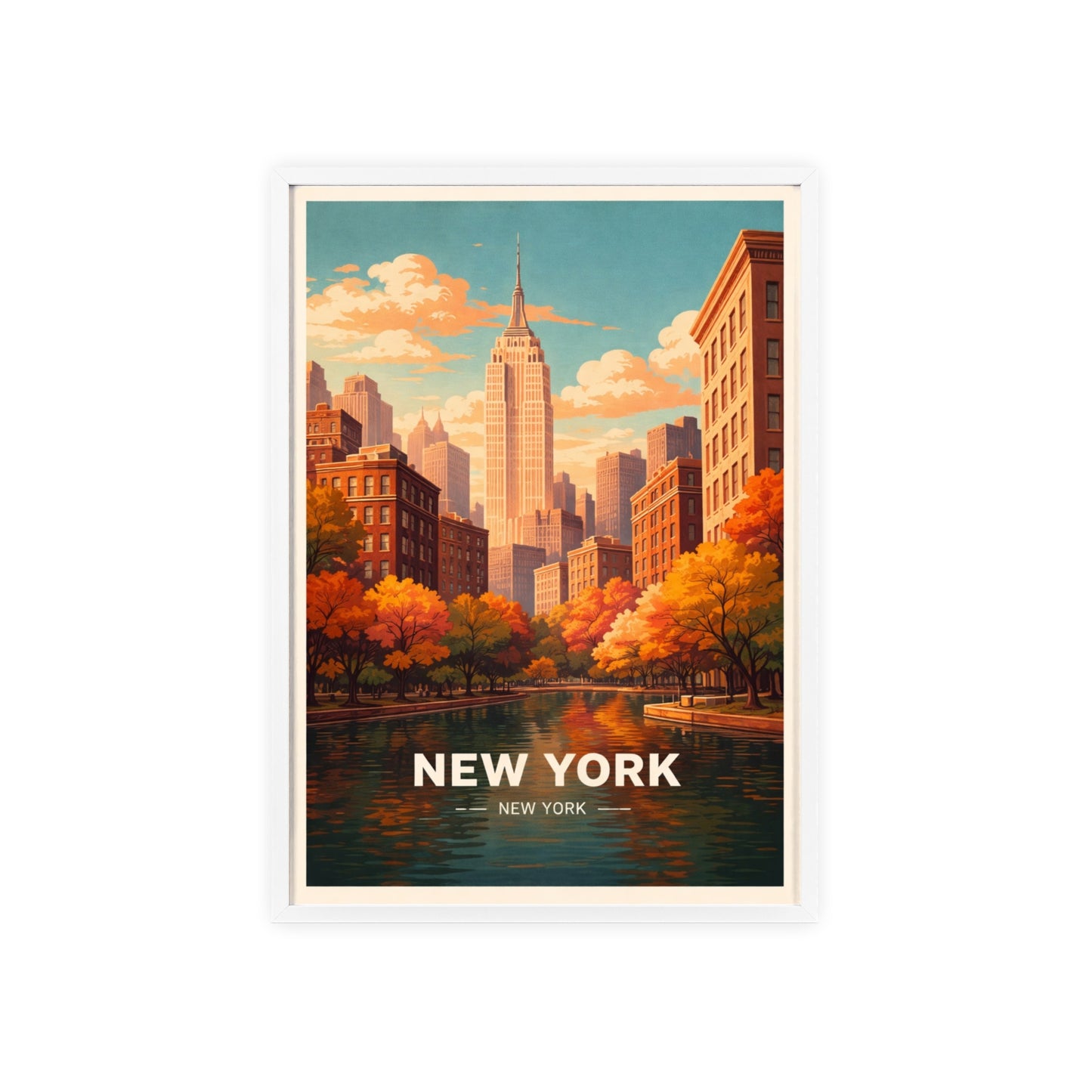 New York Autumn Poster with wooden frame NYC Skyline Wall Art Fall City Print USA Decor