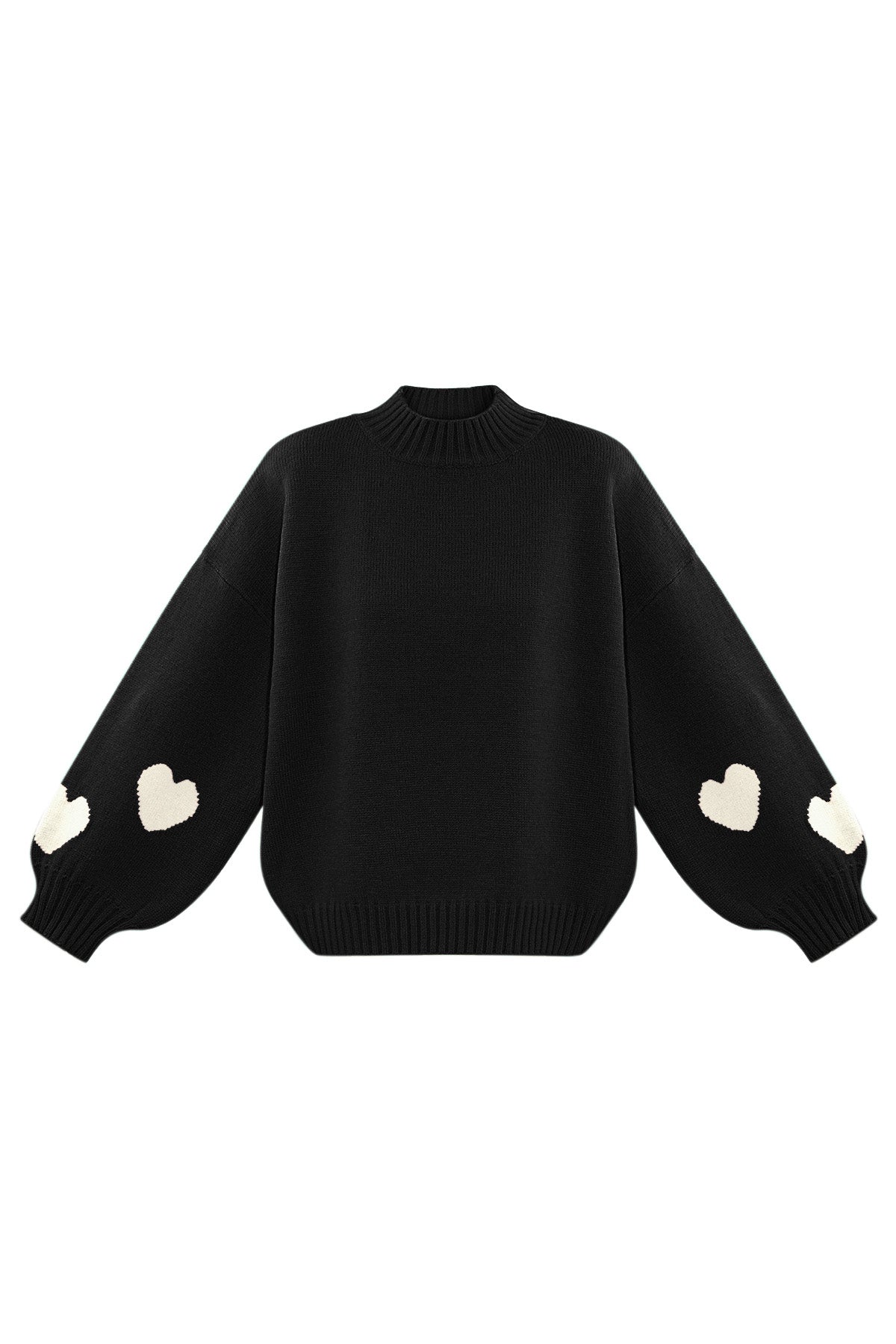 Knitted Wool Blend Women's Oversized Sweater Heart Applique Design