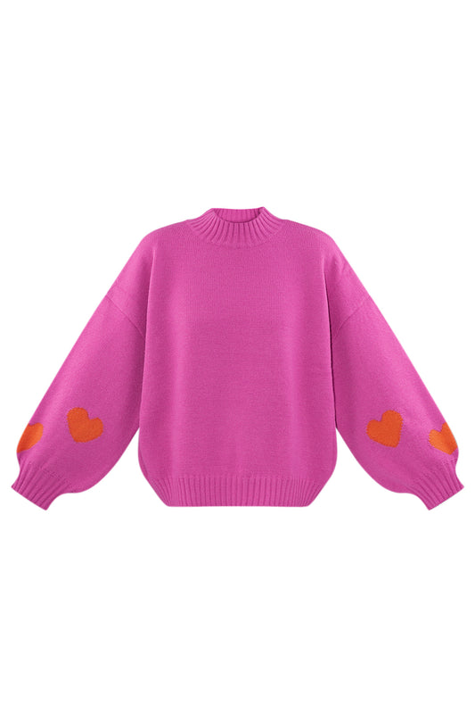 Knitted Wool Blend Women's Oversized Sweater Heart Applique Design