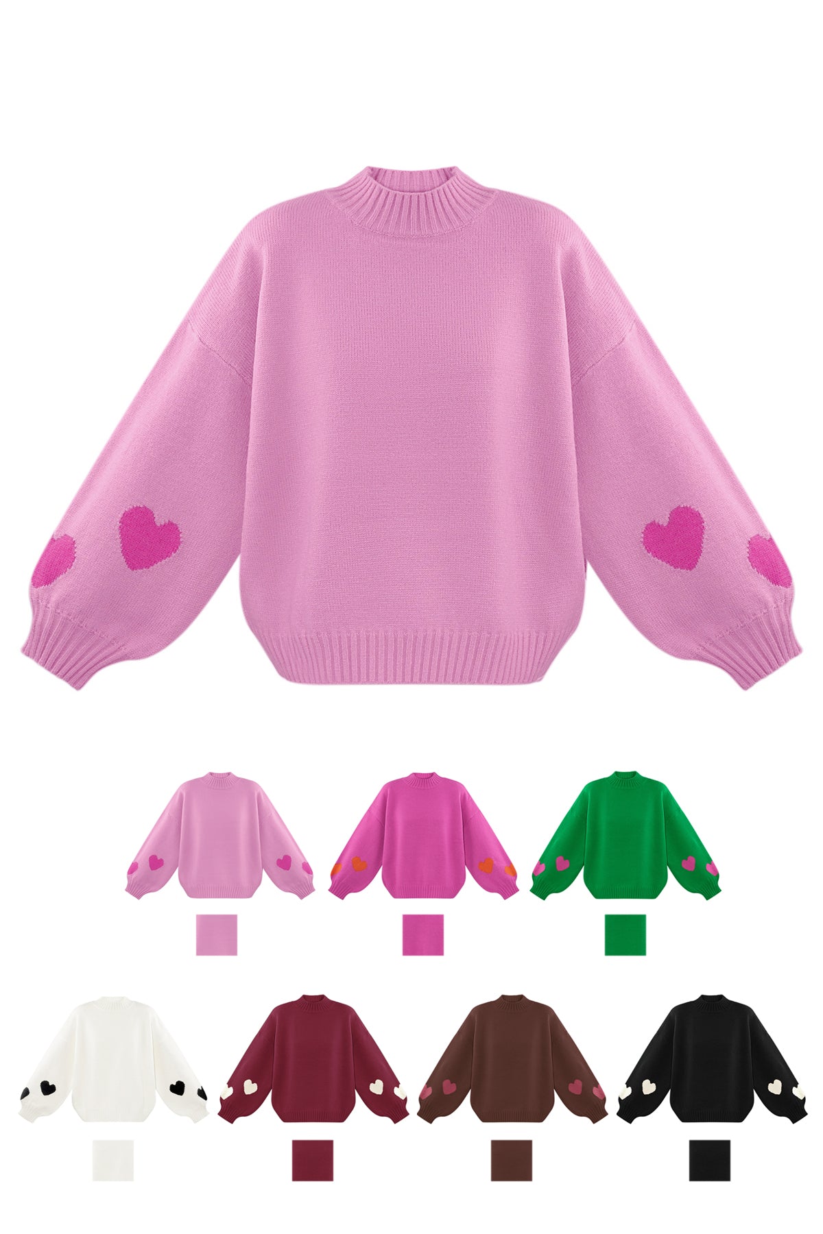 Knitted Wool Blend Women's Oversized Sweater Heart Applique Design