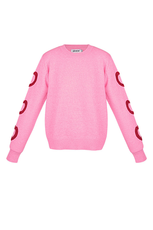 Knitted Wool Blend Women's Crewneck Sweater Heart Pattern Design