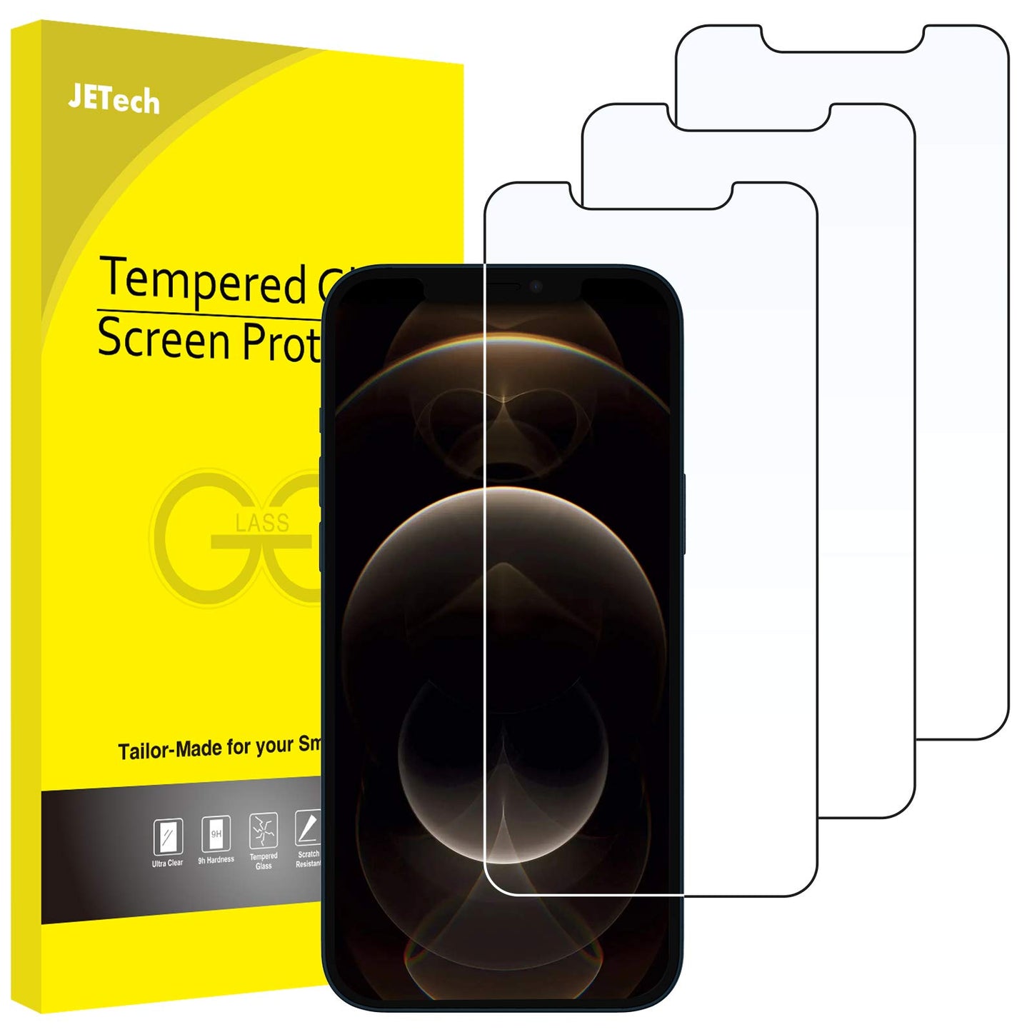 JETech Screen Protector for iPhone 12/12 Pro 6.1 Inch, Tempered Glass Screen Protector, Pack of 3