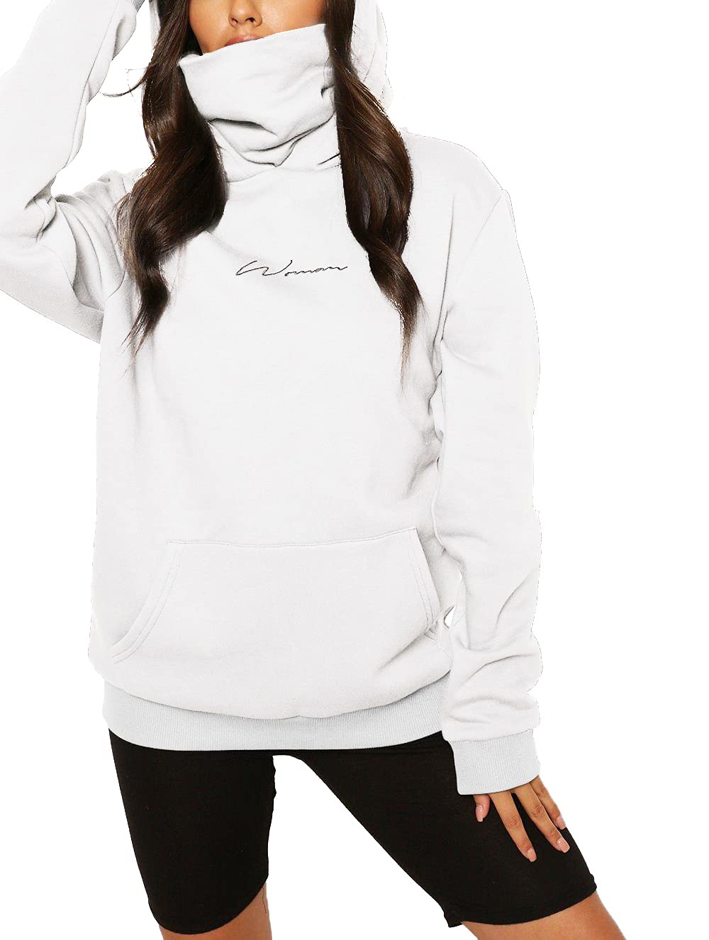 Damen Hoodie Kapuzenpullover Langarm Sweatshirt Winter Pullover Hochkragen Sweatjacke Kapuzen Pullis