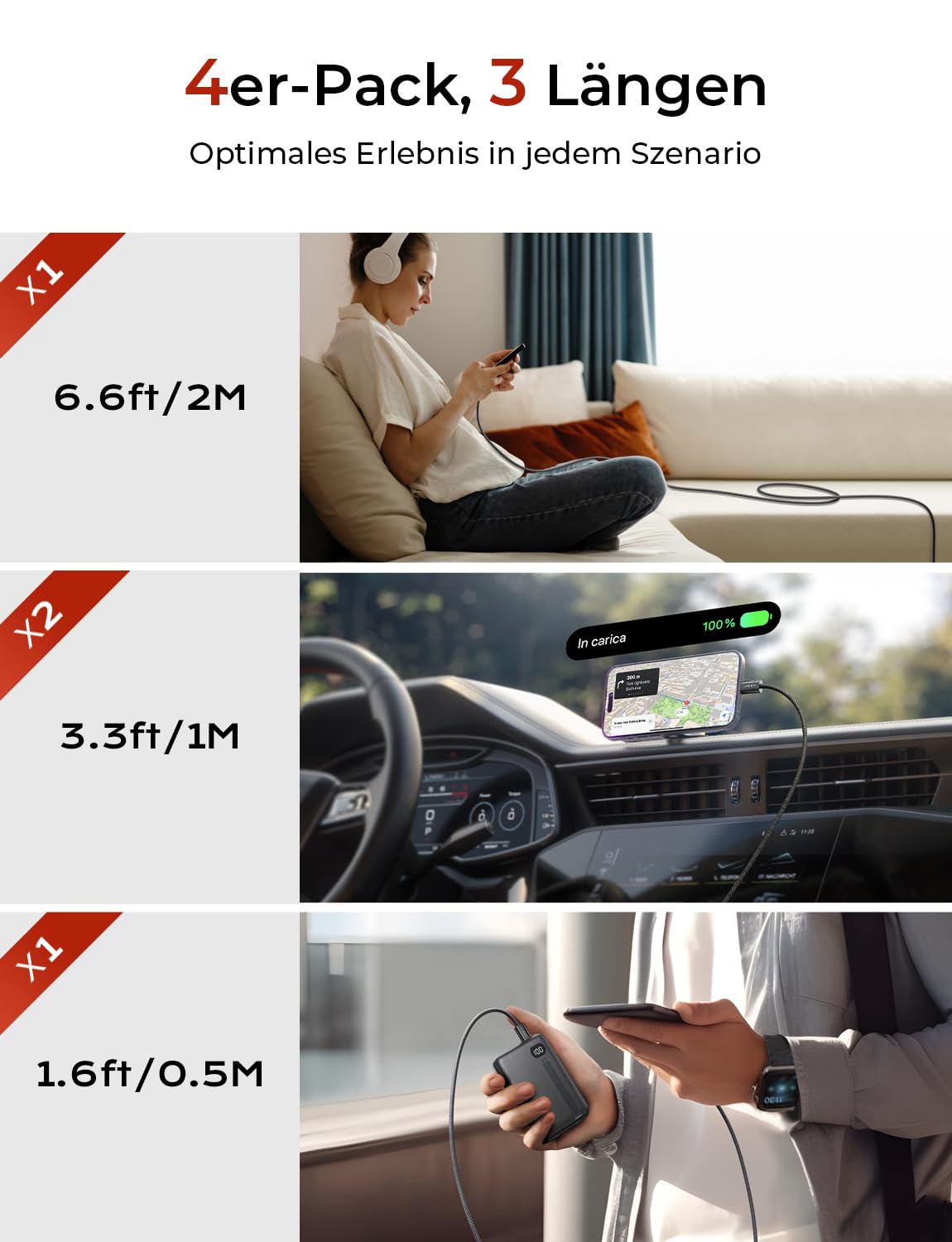 LISEN 60W USB C Kabel, [4er Pack, 0,5M 1M 1M 2M] USB C auf USB C Kabel Set, PD 3.0 Schnellladekabel USB C für iPhone 17 Pro Max Zubehör,iPhone 16 15,Switch,Samsung Galaxy S25,Pixel,MacBook,iPad,Xiaomi