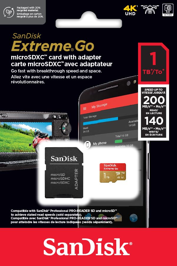 SanDisk Extreme microSDXC UHS-I Speicherkarte 128 GB + Adapter (Für Smartphones, Actionkameras und Drohnen, A2, C10, V30, U3, 190 MB/s Übertragung, RescuePRO Deluxe)