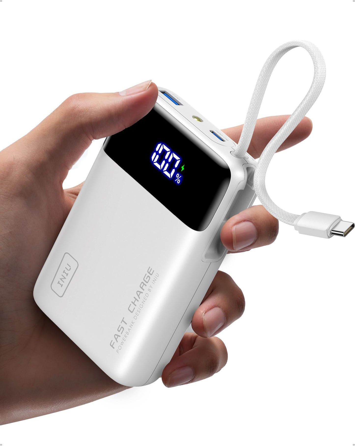 INIU 45W Power Bank, Ultra Klein 20000mAh Powerbank iPhone mit Integriertem USB-C Kabel, Schnellladen Externe Handyakkus Mini, Klein Aber Stark für iPhone 17 16 15 Pro, Samsung S22, Xiaomi, iPad etc