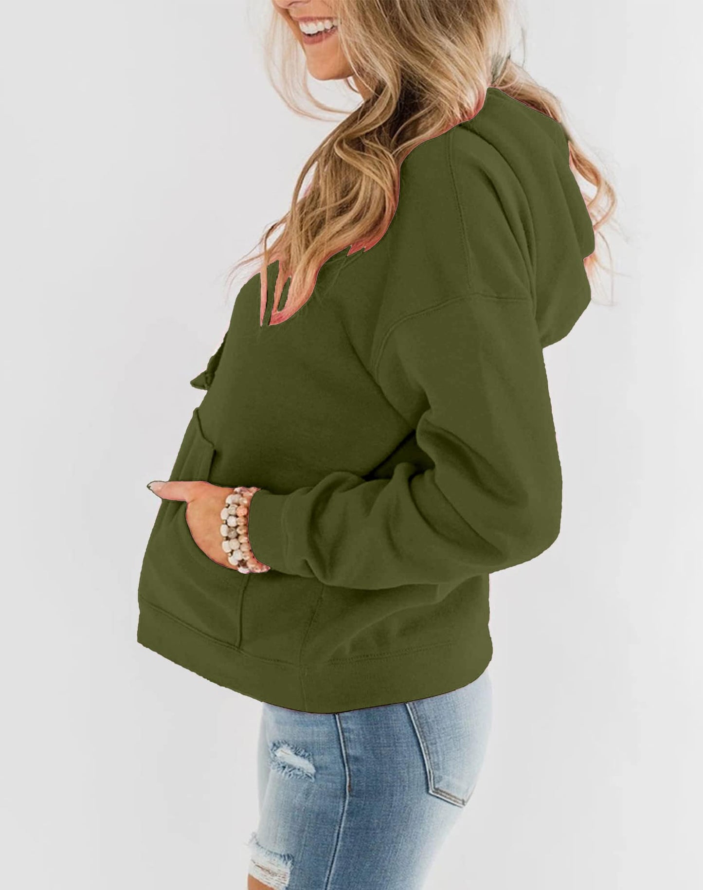 Hoodie Damen Kapuzenpullover Baumwolle Pullover Herbst Langarm Sweatshirt Casual Hoody mit Kapuze Leichter Pulli Oberteile