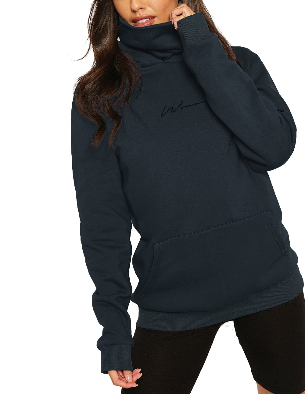 Damen Hoodie Kapuzenpullover Langarm Sweatshirt Winter Pullover Hochkragen Sweatjacke Kapuzen Pullis