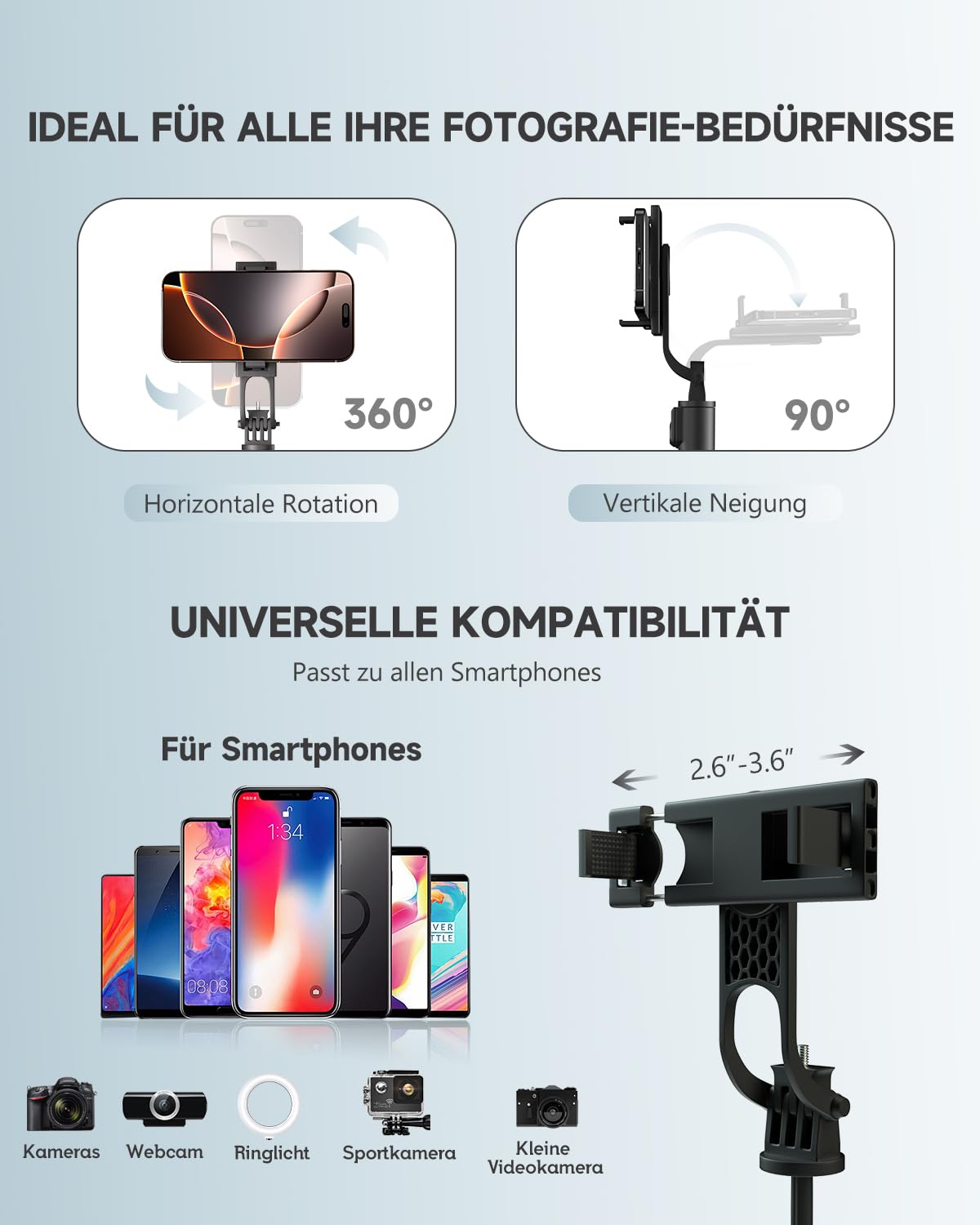 180cm Handy Stativ & Selfie Stick, Aluminium Integriertes Ausziehbares Stativ für Smartphone, Tragbarer Reisestativ-Ständer mit drahtloser Fernbedienung für iPhone/Samsung/Android/Kamera