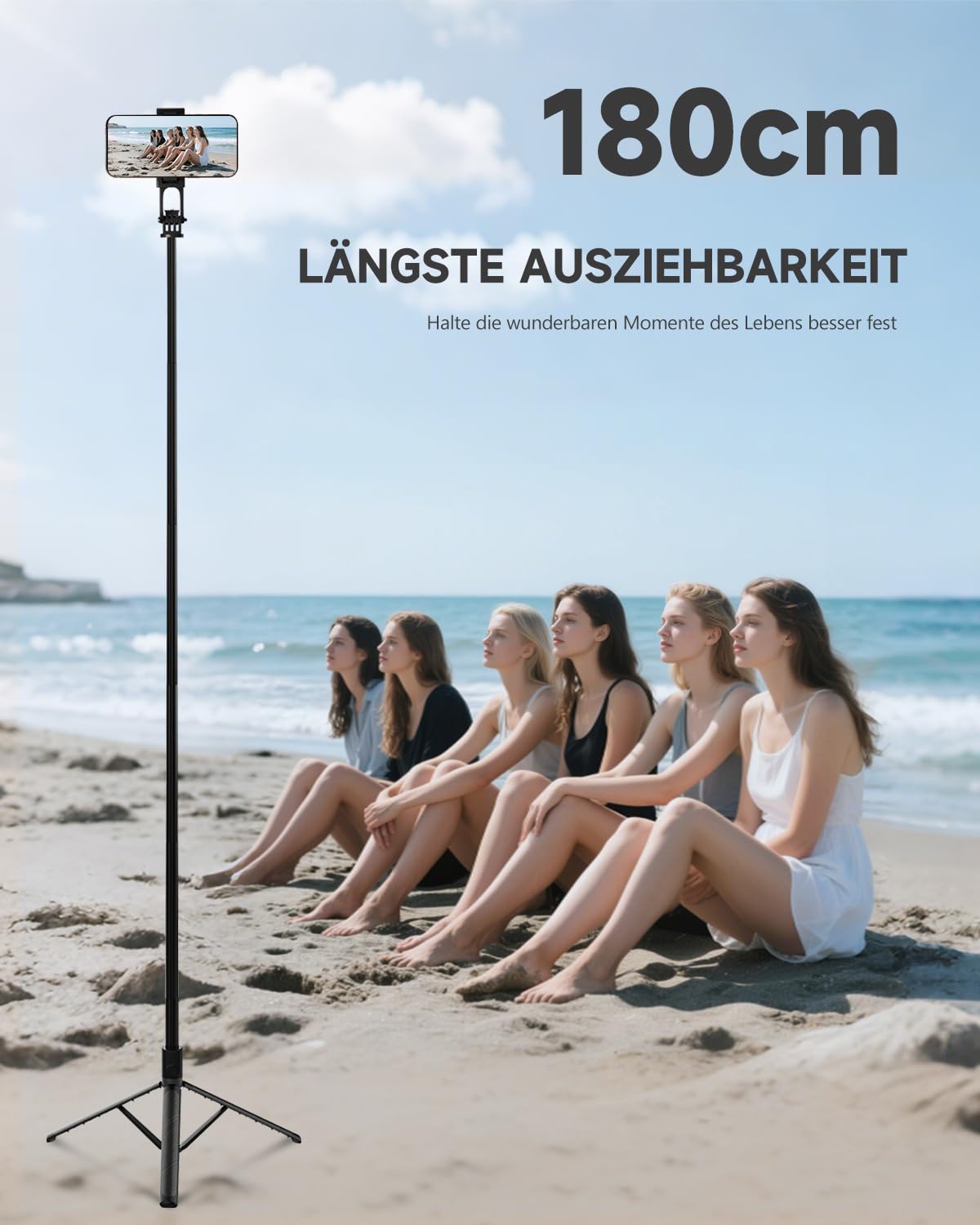 180cm Handy Stativ & Selfie Stick, Aluminium Integriertes Ausziehbares Stativ für Smartphone, Tragbarer Reisestativ-Ständer mit drahtloser Fernbedienung für iPhone/Samsung/Android/Kamera