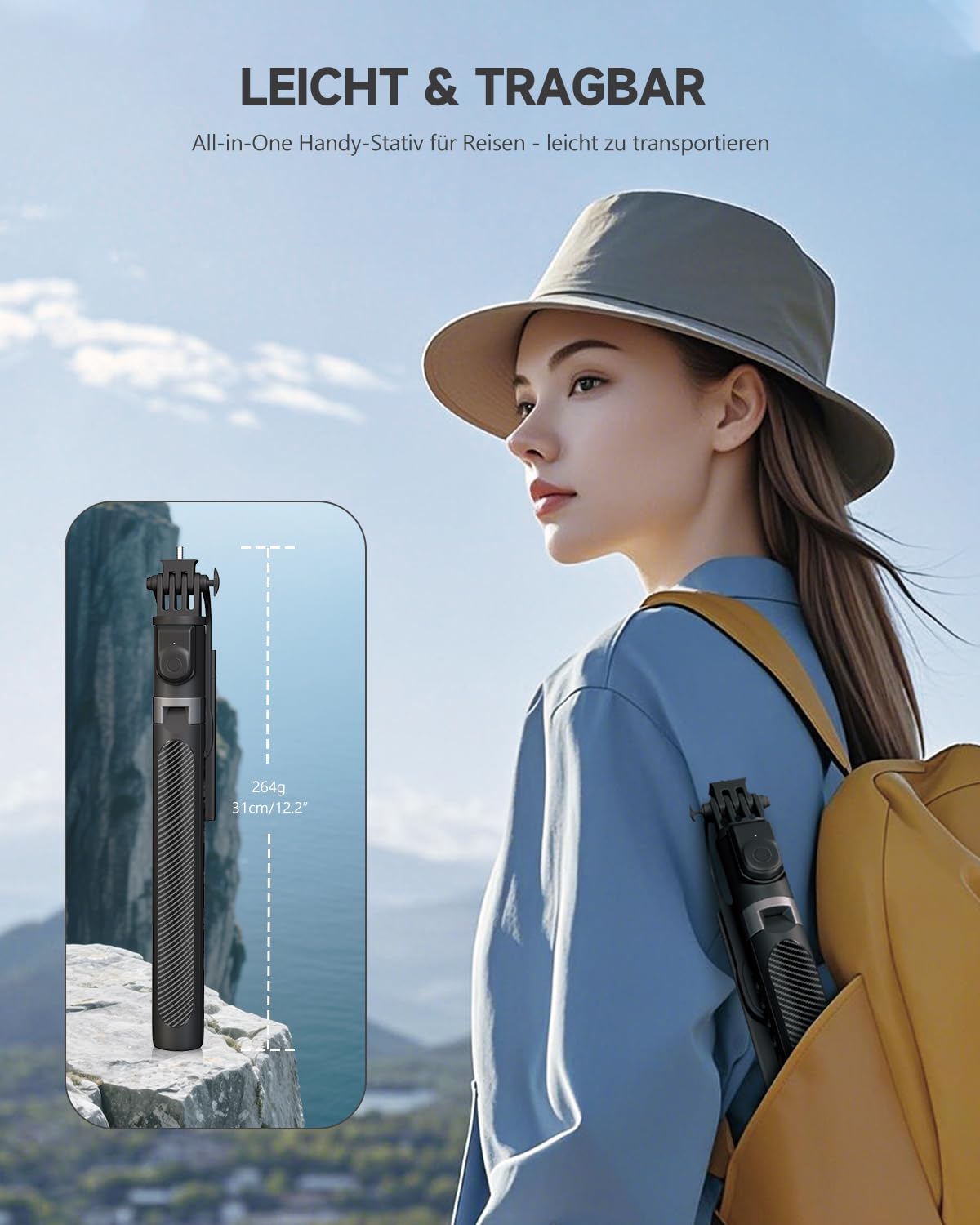 180cm Handy Stativ & Selfie Stick, Aluminium Integriertes Ausziehbares Stativ für Smartphone, Tragbarer Reisestativ-Ständer mit drahtloser Fernbedienung für iPhone/Samsung/Android/Kamera