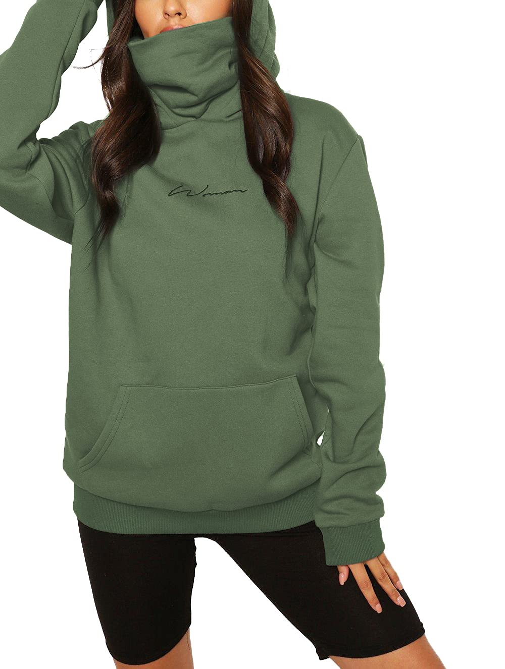 Damen Hoodie Kapuzenpullover Langarm Sweatshirt Winter Pullover Hochkragen Sweatjacke Kapuzen Pullis