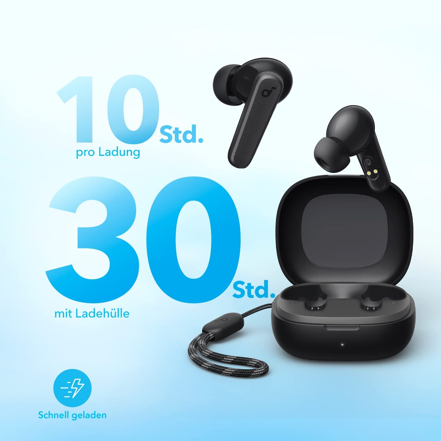 soundcore by Anker P20i Wireless Bluetooth Headphones In-Ear, 10 mm Driver, Bluetooth 5.3, Adjustable EQ, 30 Hours Playtime, IPX5 Waterproof, 2 Micros with AI, Single Use (Black)