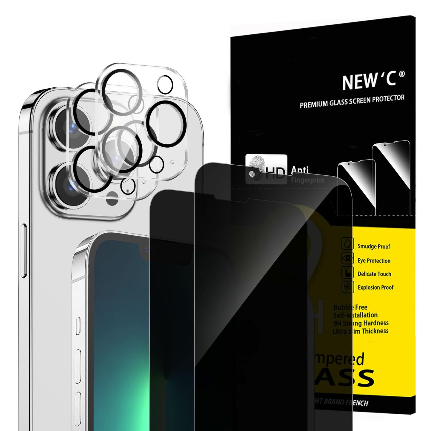 NEW'C für iPhone 16 für Panzerglas 6,1 Zoll (2 Stück) und 2 x Kamera Panzer Schutz für Kameraschutz (2 Stück) -Kratzfest -extrem widerstandsfähig -9H-Härteglas