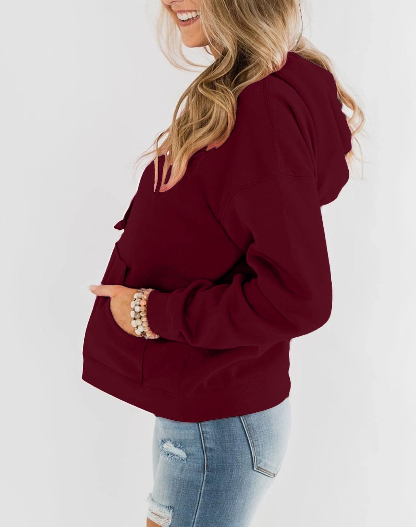 Hoodie Damen Kapuzenpullover Baumwolle Pullover Herbst Langarm Sweatshirt Casual Hoody mit Kapuze Leichter Pulli Oberteile