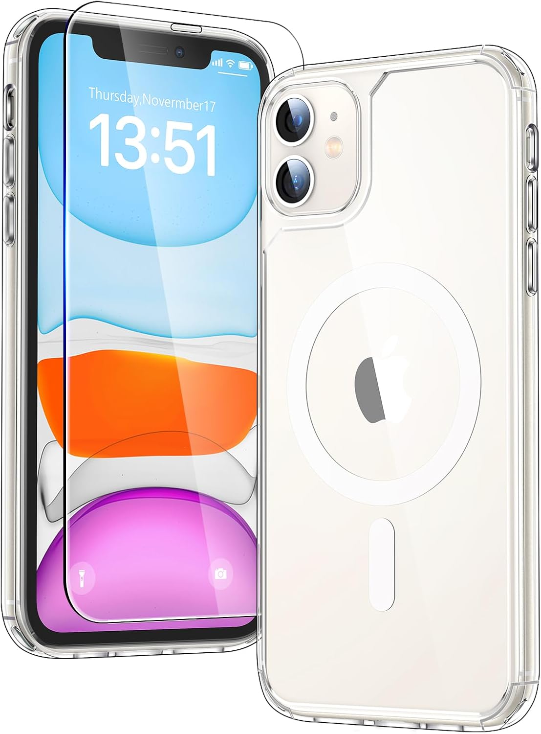 TAURI für iPhone 17 Hülle 6,3" mit Panzer Schutz Glas Folie, Kompatibel mit MagSafe, Schutz nach Militärstandard, [Anti-Vergilbung] Stoßfest Transparent Magnetisch Handyhülle - Durchsichtig