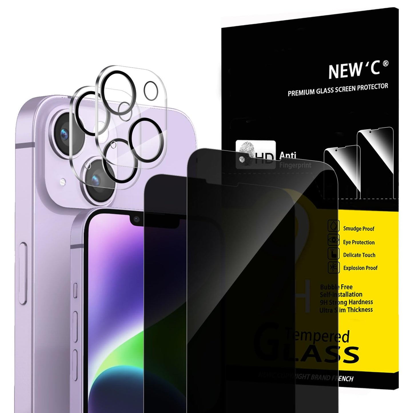 NEW'C für iPhone 16 für Panzerglas 6,1 Zoll (2 Stück) und 2 x Kamera Panzer Schutz für Kameraschutz (2 Stück) -Kratzfest -extrem widerstandsfähig -9H-Härteglas