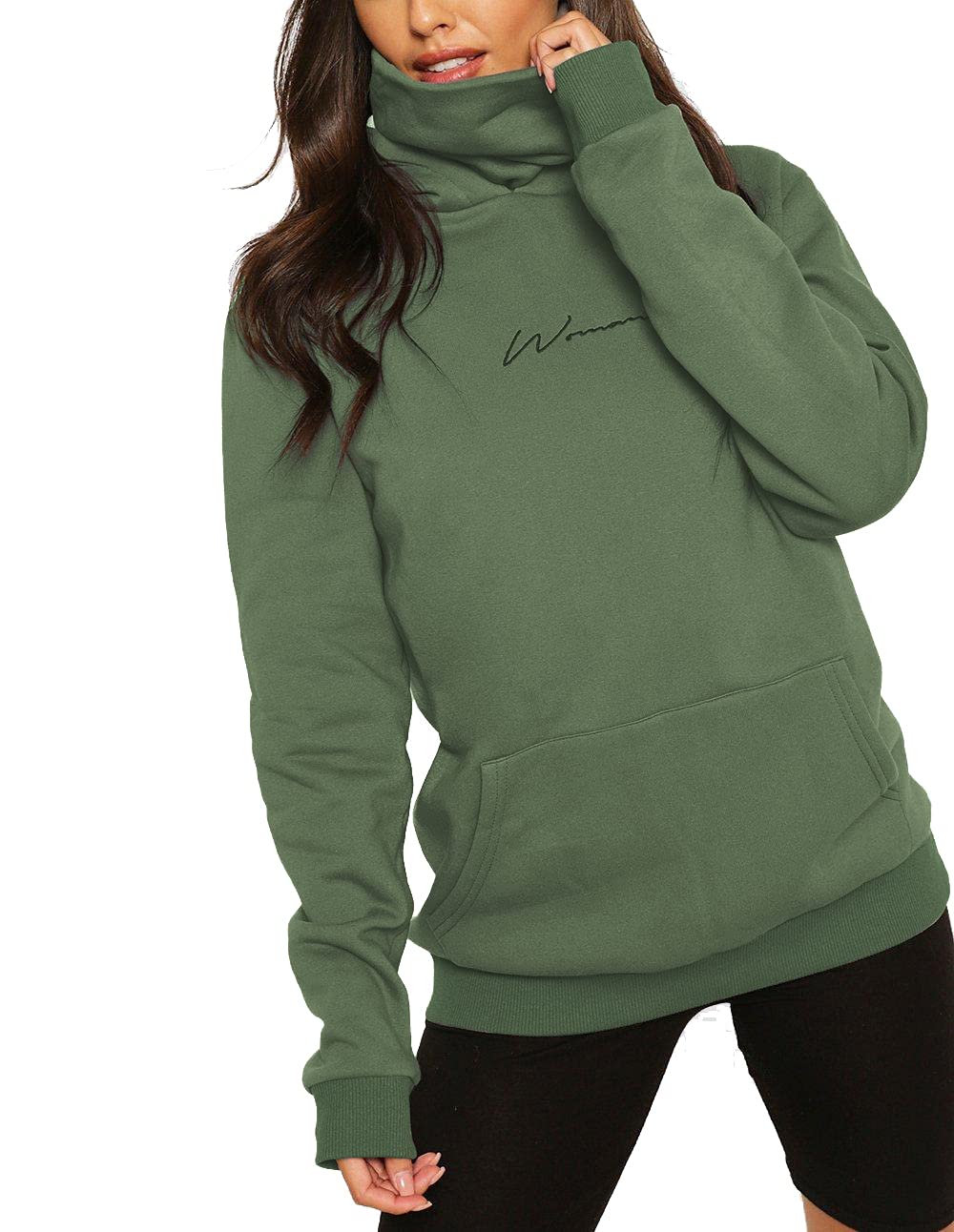 Damen Hoodie Kapuzenpullover Langarm Sweatshirt Winter Pullover Hochkragen Sweatjacke Kapuzen Pullis