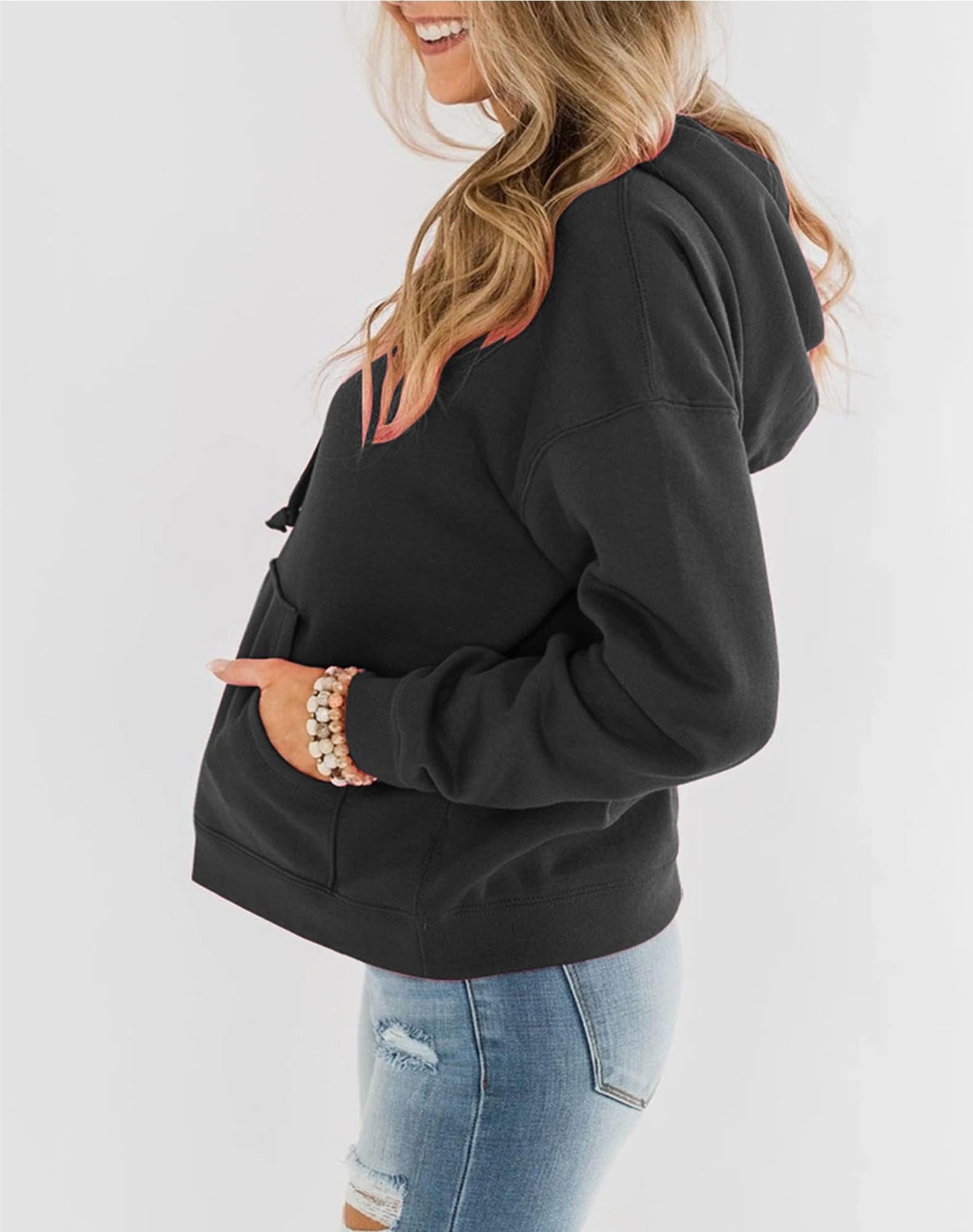 Hoodie Damen Kapuzenpullover Baumwolle Pullover Herbst Langarm Sweatshirt Casual Hoody mit Kapuze Leichter Pulli Oberteile