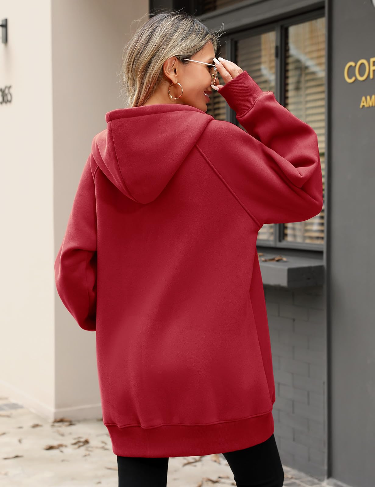 CMTOP Kapuzenpullover Damen Lang Dünne Fleece Hoodie Classics Freizeit Sweatshirt Basic Casual Sweatjacke Einfarbig Kapuzenjacke Streetwear Hoody mit Kapuze Reißverschluss Taschen