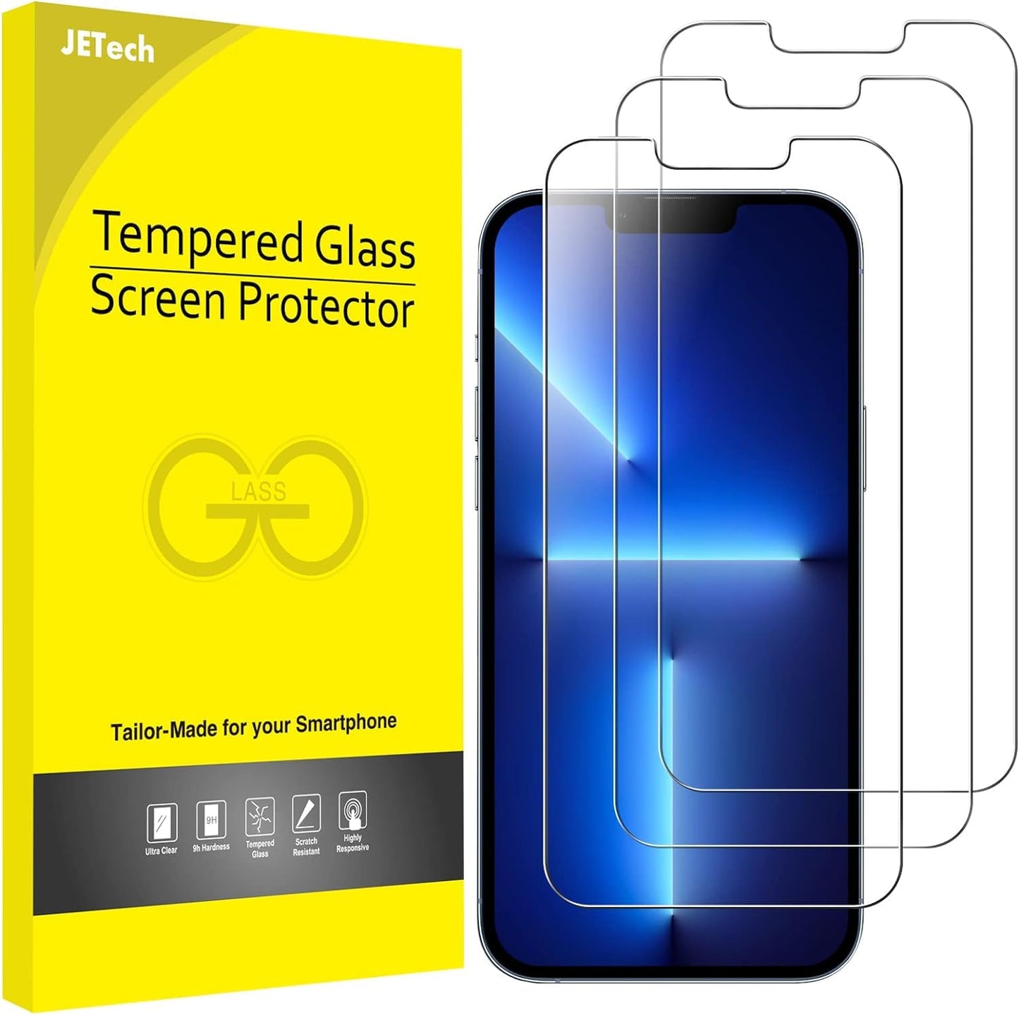 JETech Screen Protector for iPhone 12/12 Pro 6.1 Inch, Tempered Glass Screen Protector, Pack of 3