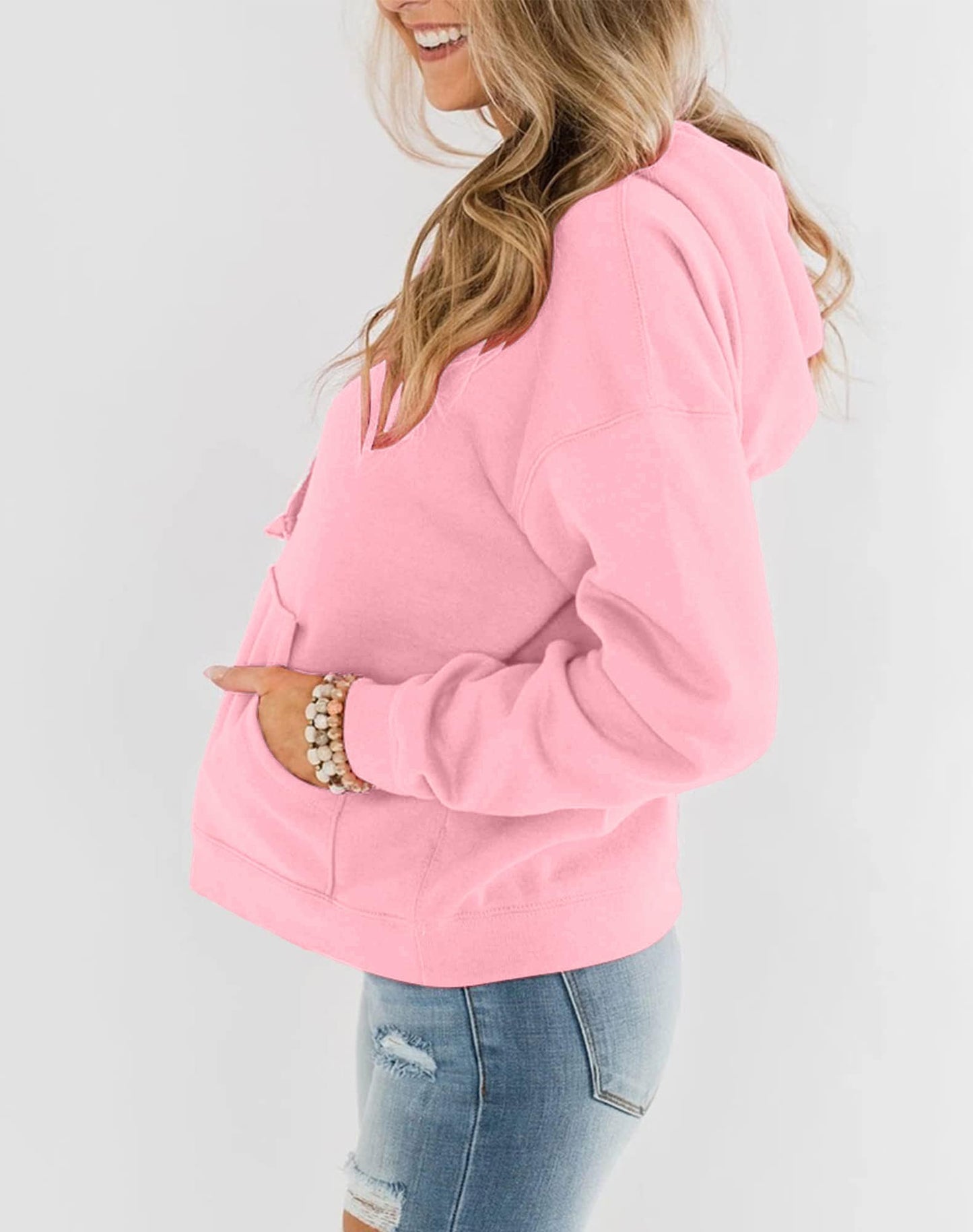 Hoodie Damen Kapuzenpullover Baumwolle Pullover Herbst Langarm Sweatshirt Casual Hoody mit Kapuze Leichter Pulli Oberteile