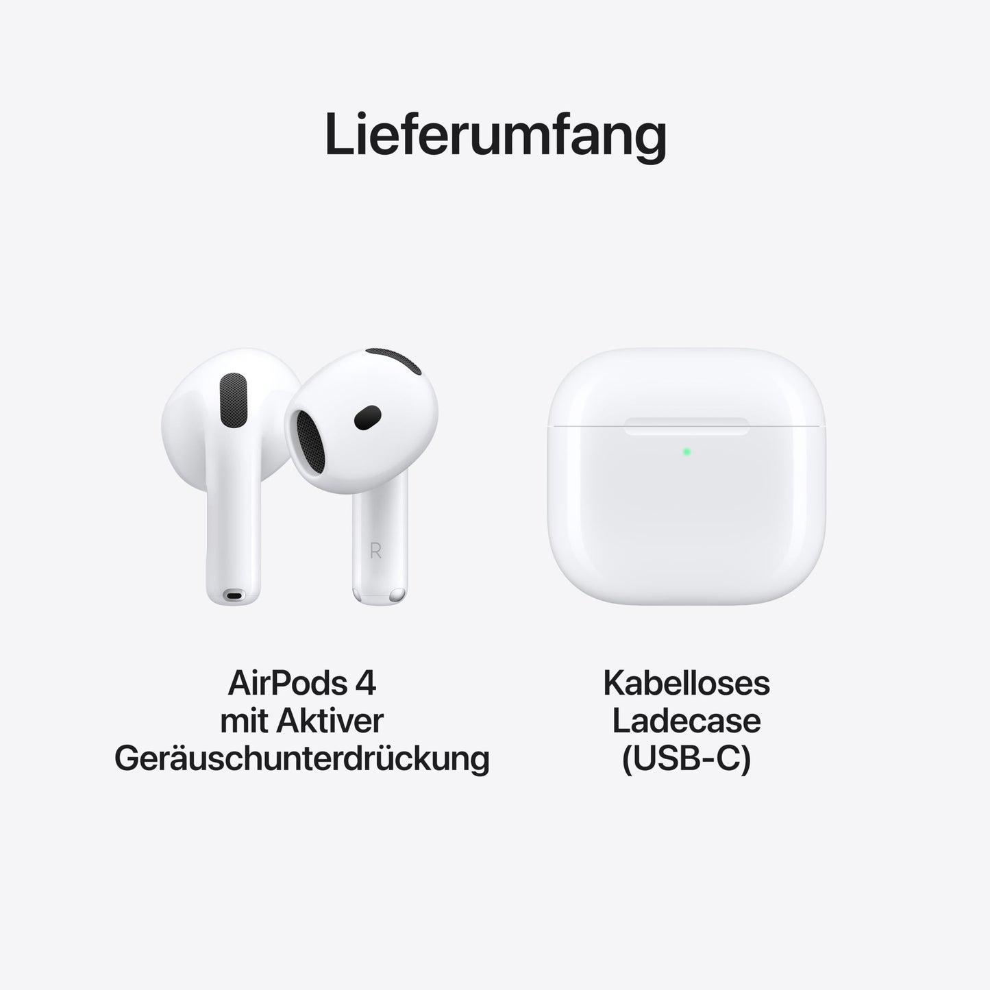 Apple AirPods 4 Kabellose Kopfhörer, Bluetooth Kopfhörer, Personalisiertes 3D Audio, Schutz vor Schweiß und Wasser, USB-C Ladecase, H2 Chip, bis zu 24 Std. Wiedergabe