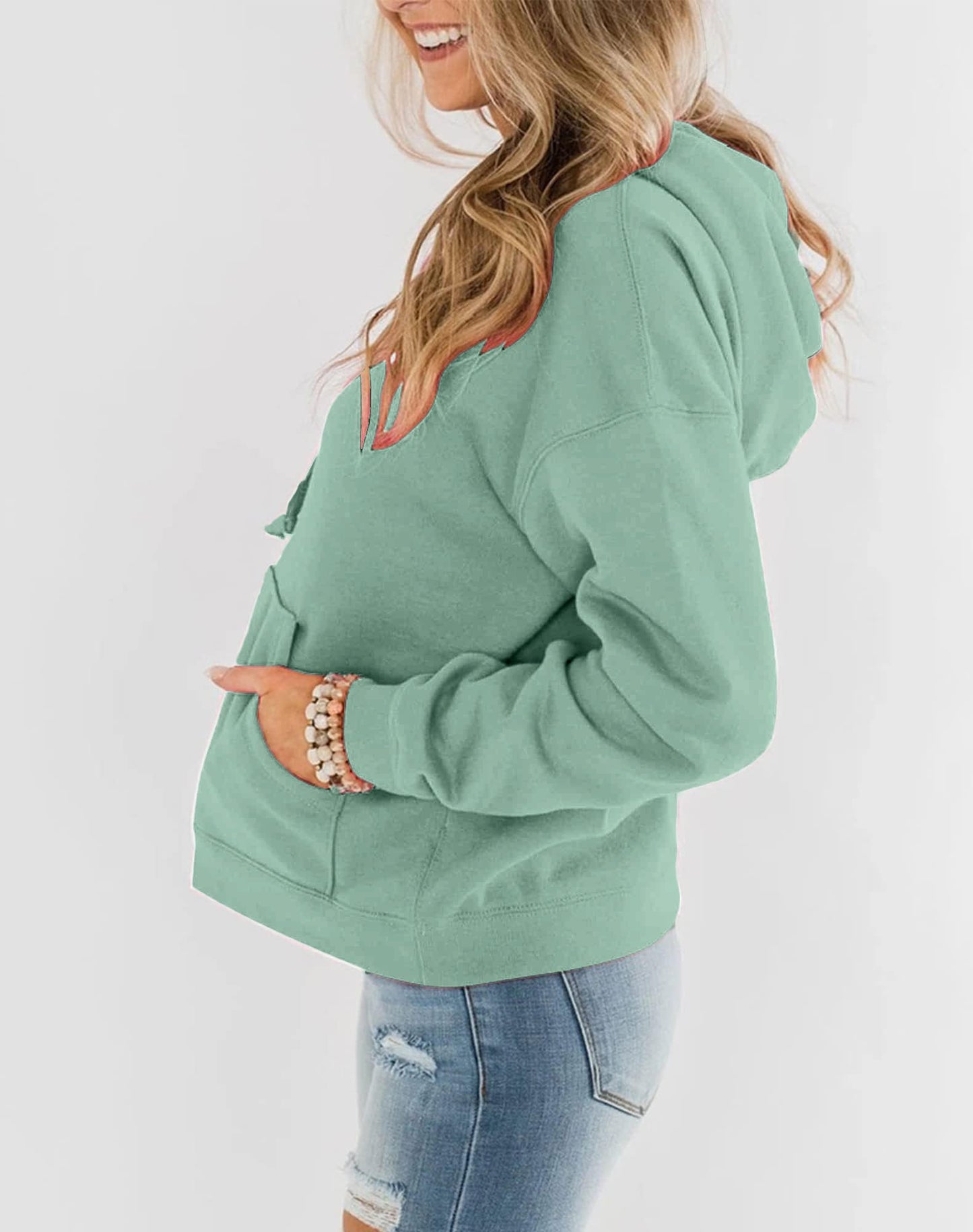 Hoodie Damen Kapuzenpullover Baumwolle Pullover Herbst Langarm Sweatshirt Casual Hoody mit Kapuze Leichter Pulli Oberteile