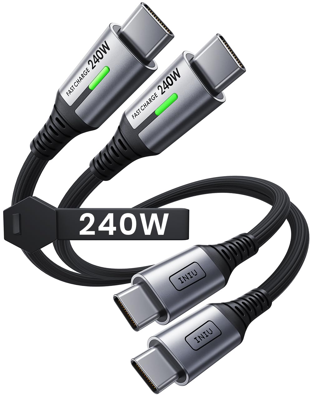 INIU 240W USB C Kabel, [2Pack 2m] PD Schnellladekabel USB C auf USB C, Nylon Geflochten Ladekabel USBC Ladegerät für iPhone 17 16 15 Pro Max Samsung Galaxy S25 S24 Ultra Pixel 9 iPad Pro MacBook Air