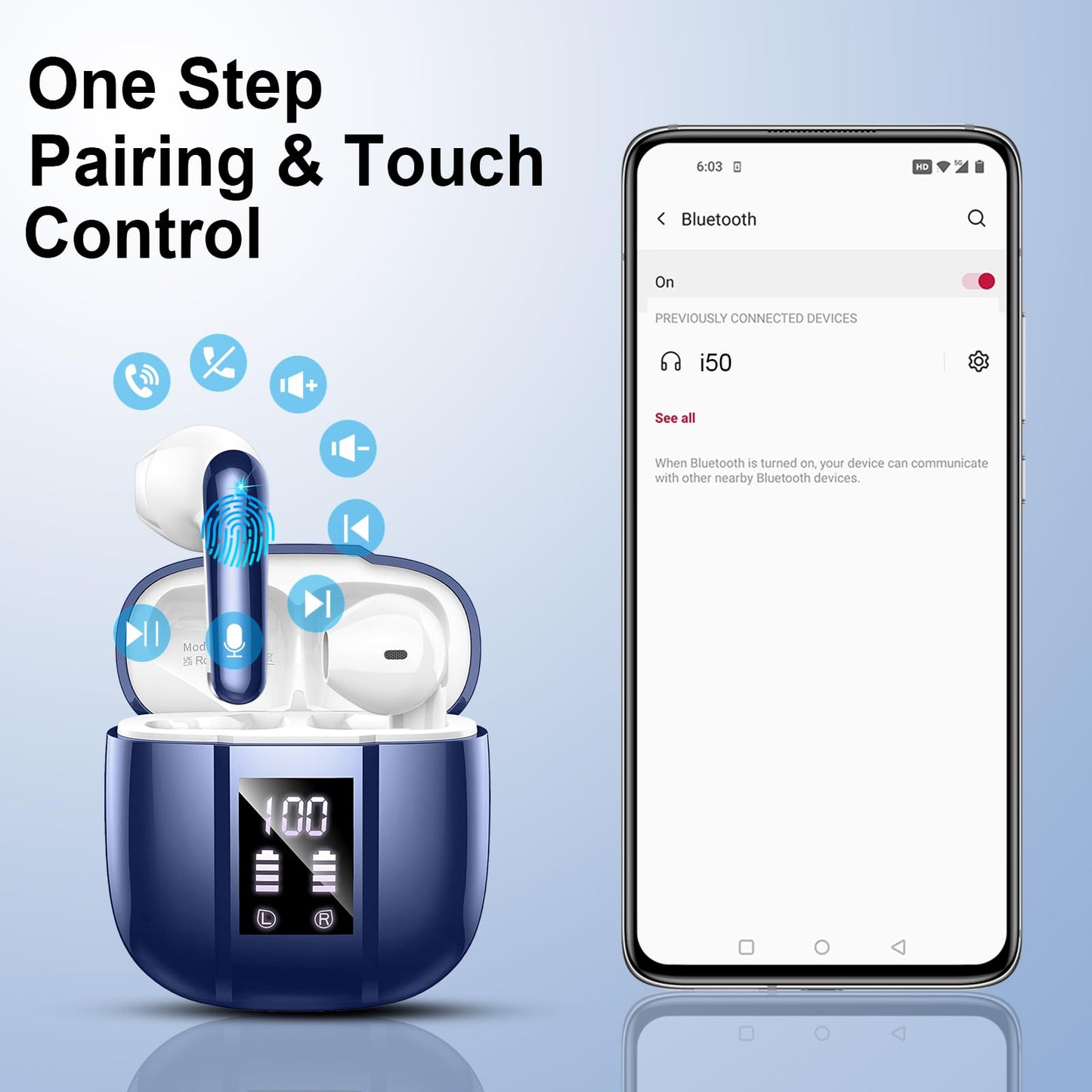 Bluetooth Kopfhörer, 2026 Kopfhörer Kabellos Bluetooth 5.4, 50 Std Spielzeit In Ear Kopfhörer HiFi Stereo mit 4 ENC Noise Cancelling Mics, IP7 Wasserdicht Kabellose Kopfhörer, Ohrhörer mit LED-Anzeige