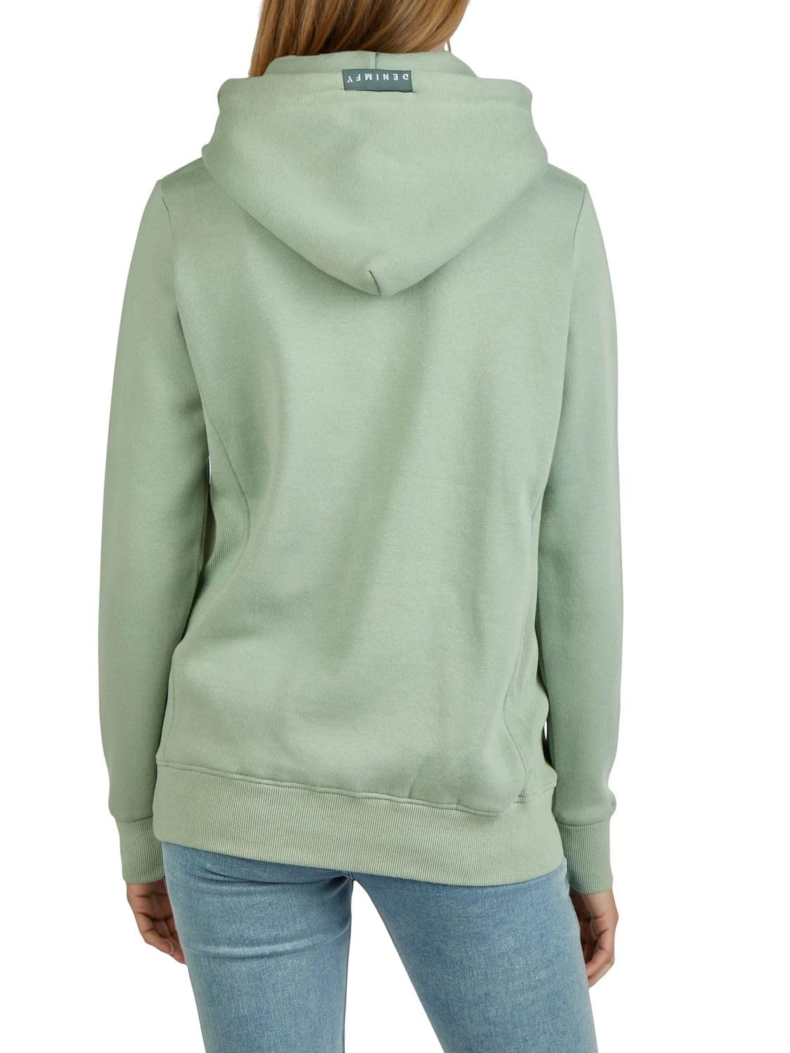 DENIMFY Hoodie Damen Regular Fit DFEmma Kapuzenpullover Pullover Cross-Over Kragen Schwarz Beige Grau Rose Blau Grün S M L XL XXL