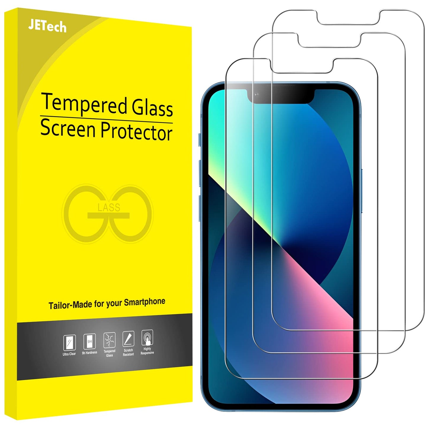 JETech Screen Protector for iPhone 12/12 Pro 6.1 Inch, Tempered Glass Screen Protector, Pack of 3