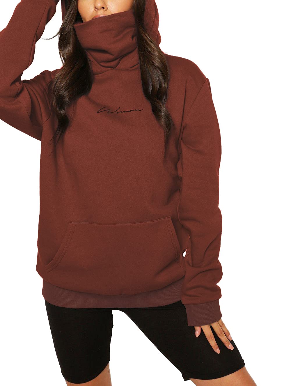 Damen Hoodie Kapuzenpullover Langarm Sweatshirt Winter Pullover Hochkragen Sweatjacke Kapuzen Pullis