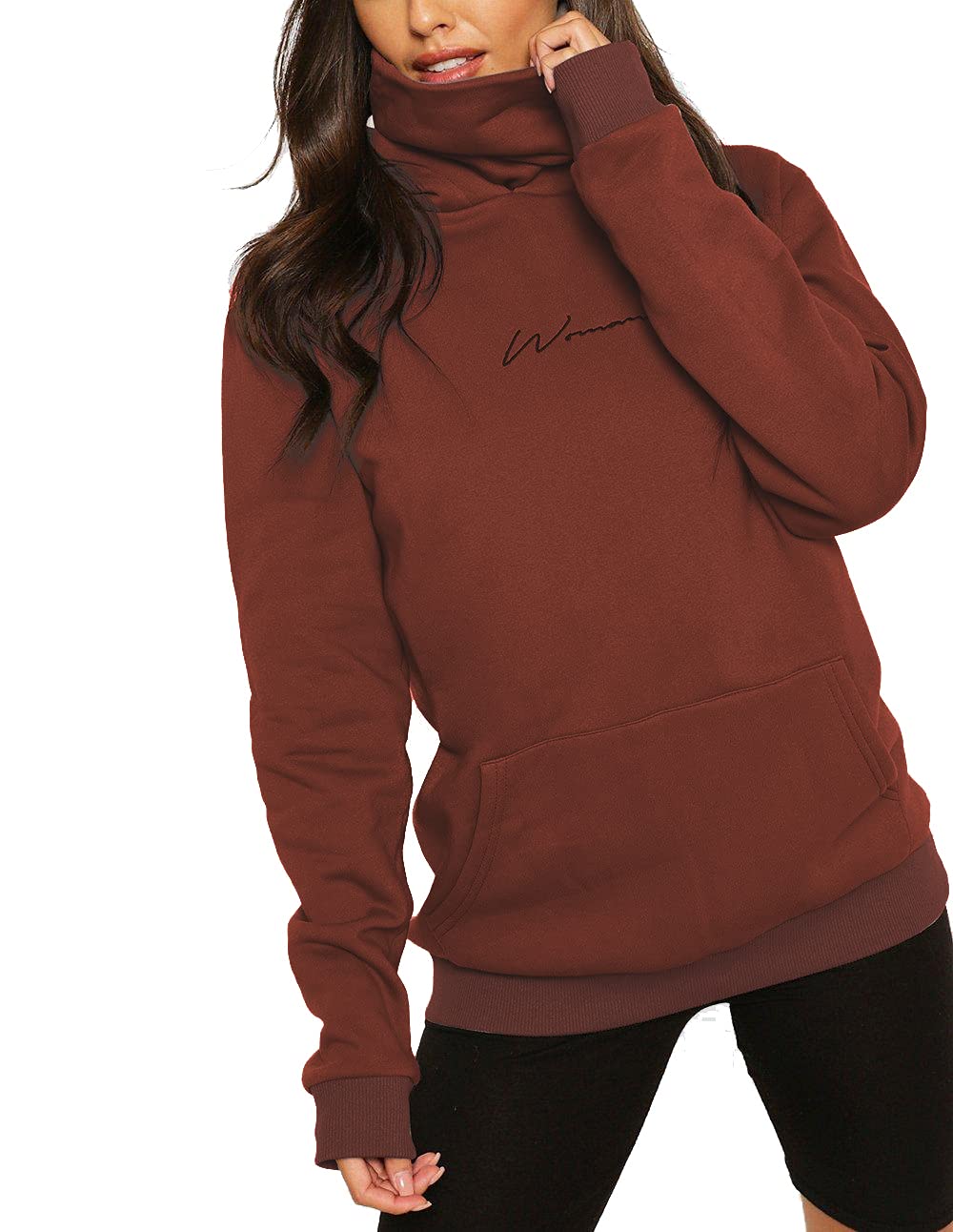 Damen Hoodie Kapuzenpullover Langarm Sweatshirt Winter Pullover Hochkragen Sweatjacke Kapuzen Pullis